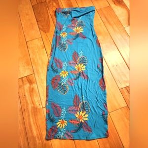 Aqua Leaf Print strapless dress